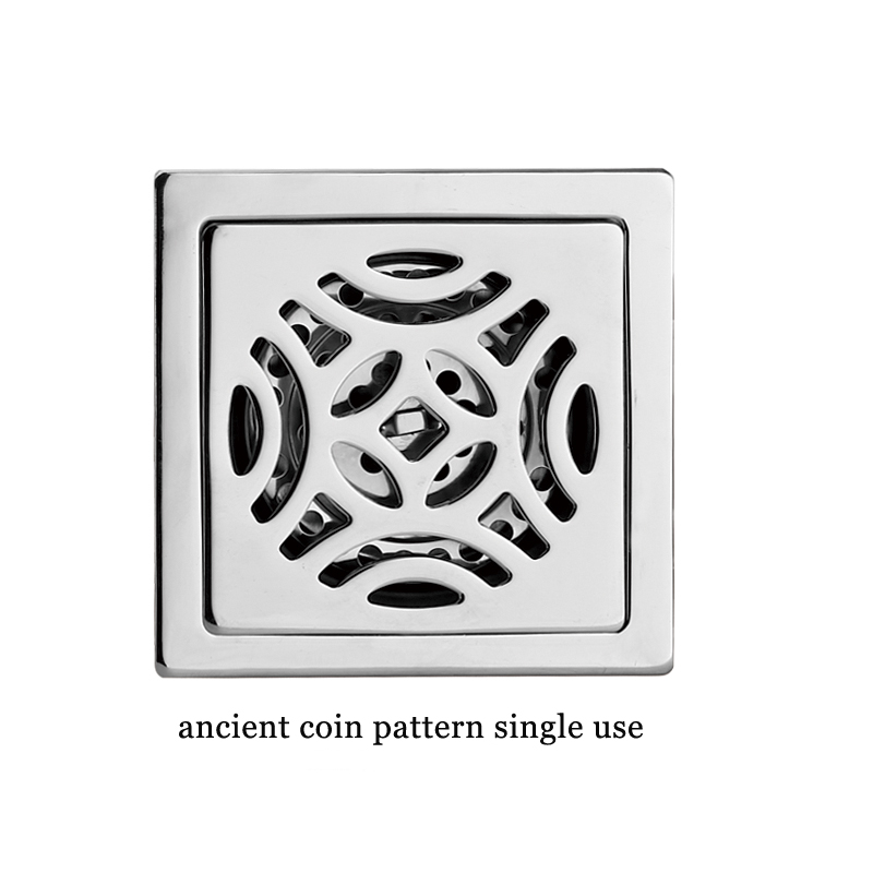 方形6mm厚 4 英寸 201 不锈钢苹果图案浴室淋浴地漏带铜防臭自密封芯
