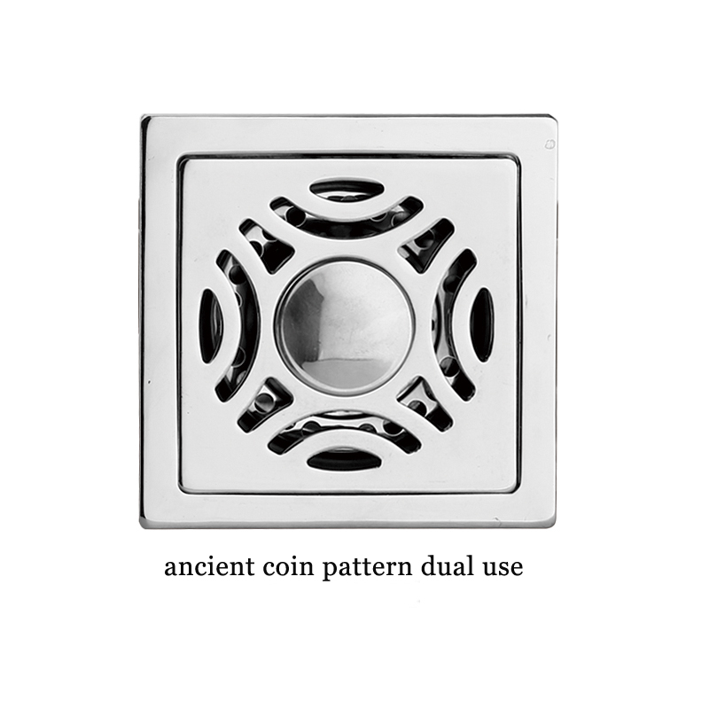 方形6mm厚 4 英寸 201 不锈钢苹果图案浴室淋浴地漏带铜防臭自密封芯