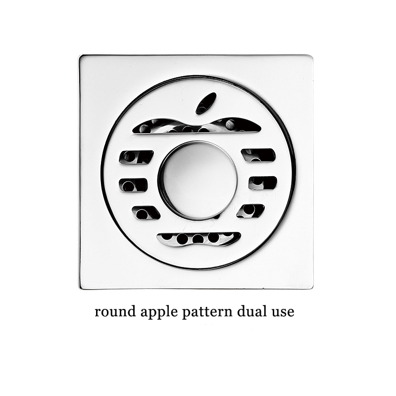 Hot Square 6mm Thick 4 လက်မ 201 Stainless Steel Round Apple Pattern Bathroom Shower Brass Anti Odor Floor Drain with Bayonet —XINZHIJIA/XUNJIA