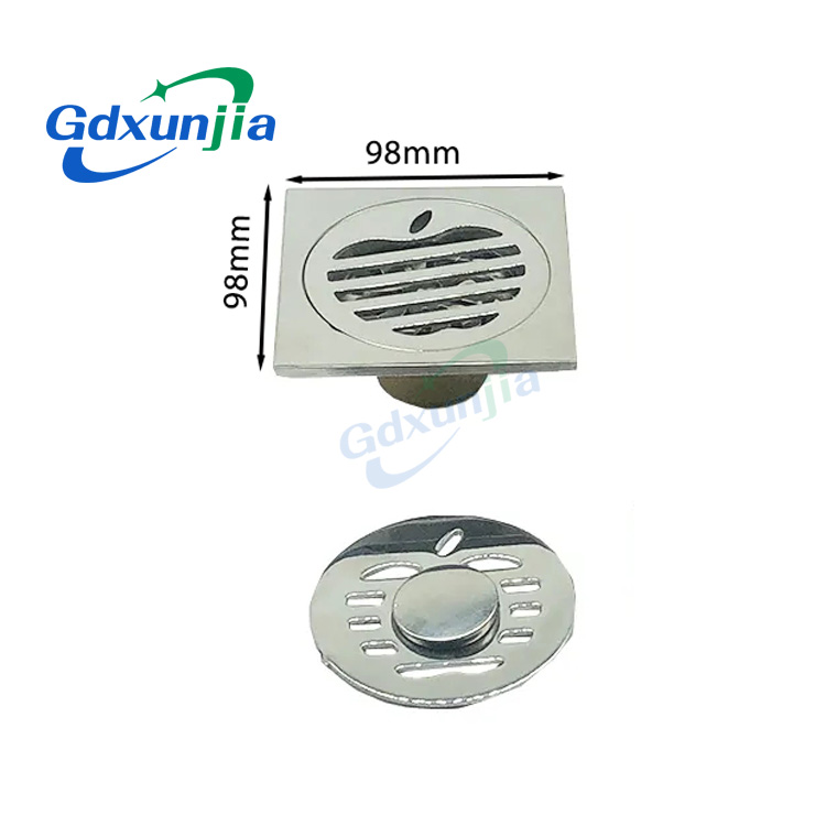 Hot Square 6mm Thick 4 လက်မ 201 Stainless Steel Round Apple Pattern Bathroom Shower Brass Anti Odor Floor Drain with Bayonet —XINZHIJIA/XUNJIA