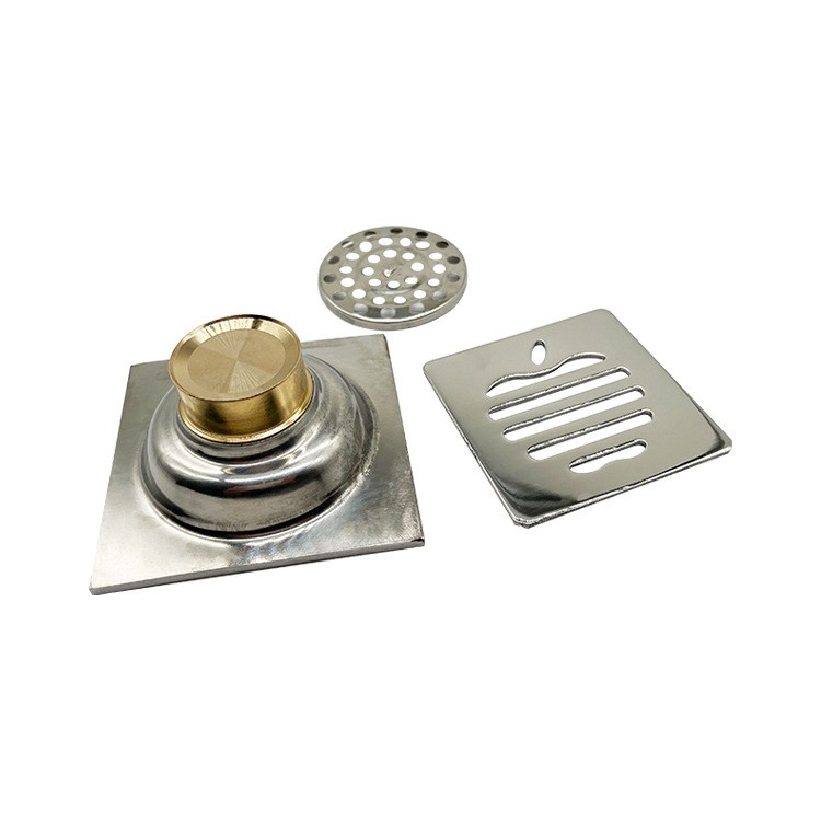 方形6mm厚 4 英寸 201 不锈钢苹果图案浴室淋浴地漏带铜防臭自密封芯