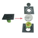 Дүң кош 6 мм калың 4 Дюйм чарчы кара 201 Дат баспас болоттон жасалган жуунучу бөлмөлүү душ пластмасса