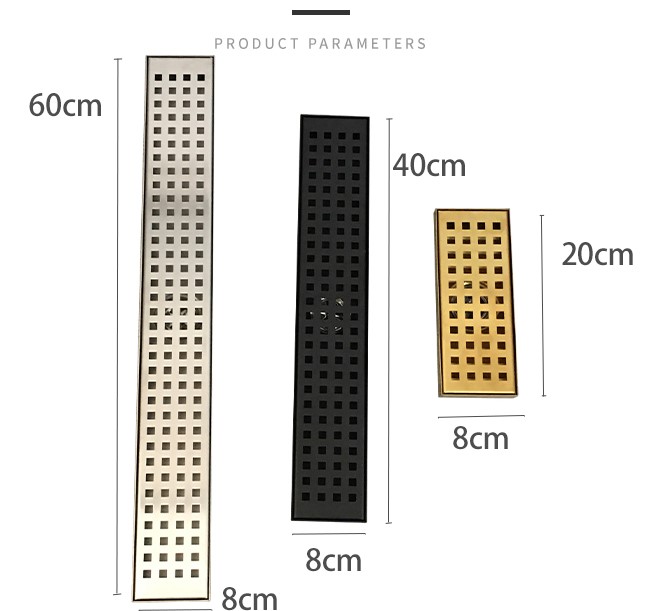 Душавая пакой з вялікім аб'ёмам з нержавеючай сталі са сцёкам у падлогу з прастакутнымі адтулінамі
